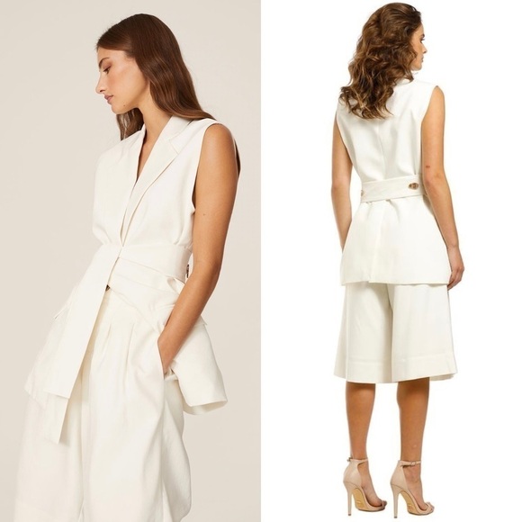 NICHOLAS Ivory Sleeveless Single Breasted Belted Tie Waist Tunic Jacket Vest 4 - Picture 4 of 15